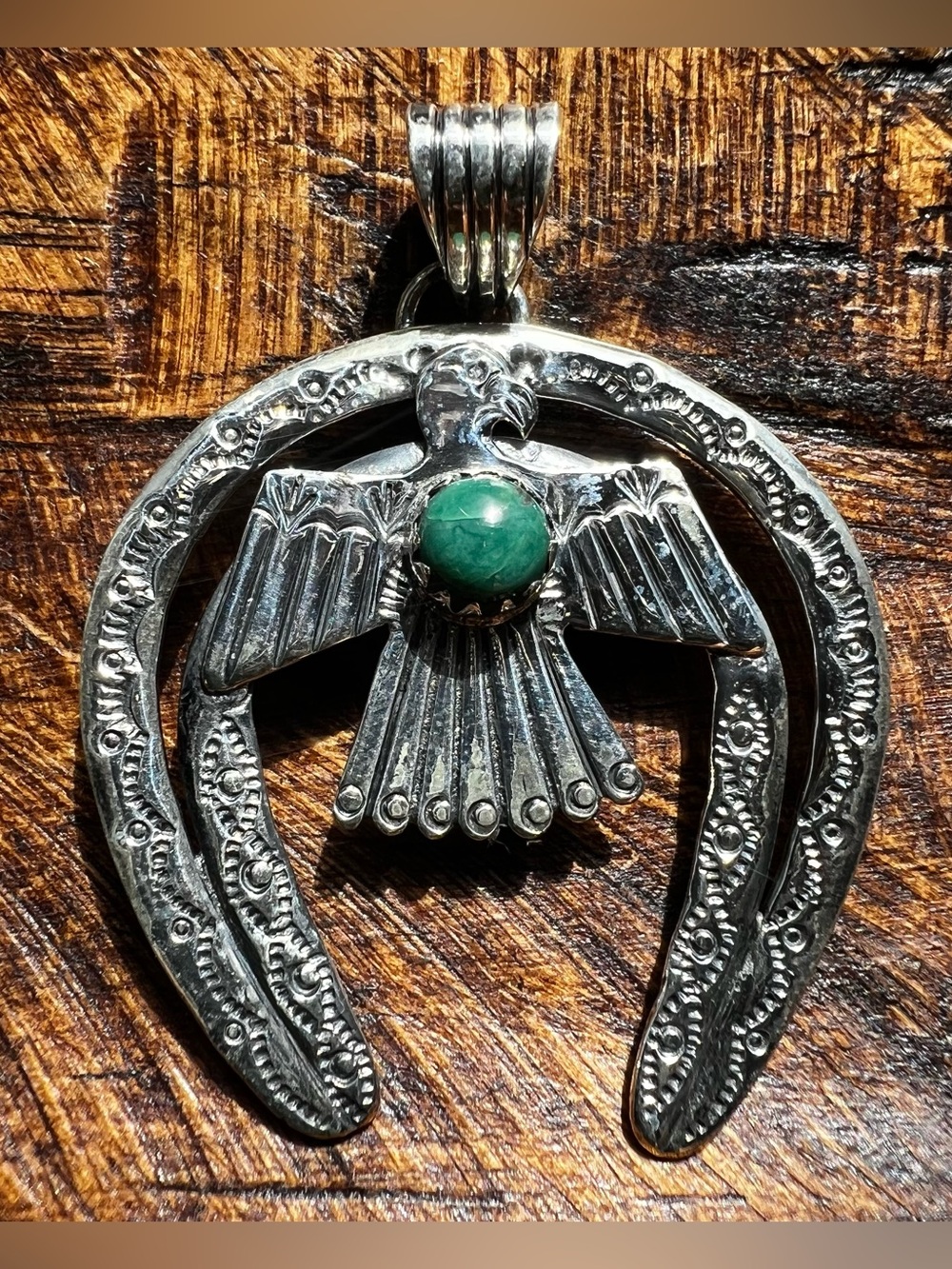 Kingman Turquoise Naja Thunderbird Pendant Sterling Silver | Southwestern